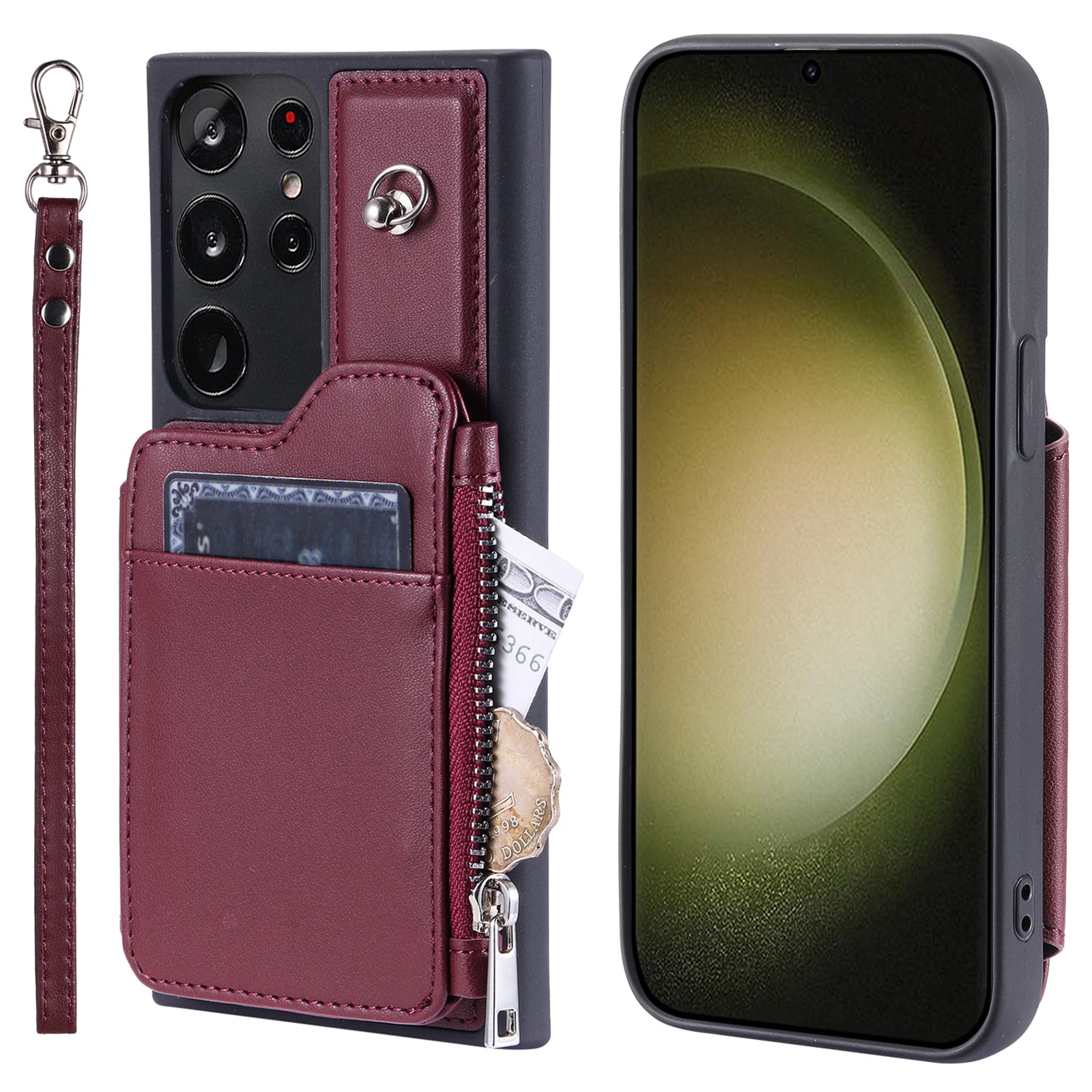 009 For Samsung Galaxy S23 Ultra Zipper Pocket Case Kickstand PU Leather Coated TPU RFID Blocking Wallet Phone Cover with Wrist Strap 009 For Samsung Galaxy S23 Ultra Zipper Pocket Case Kickstand PU Leather Coated TPU RFID Blocking Wallet Phone Cover with Wrist Strap